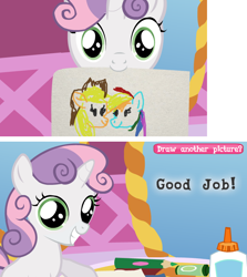 Size: 730x818 | Tagged: safe, derpibooru import, applejack, rainbow dash, sweetie belle, earth pony, pegasus, pony, coloring with sweetie belle, exploitable meme, meme