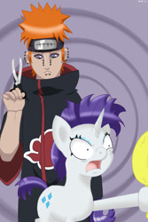 Size: 600x900 | Tagged: safe, artist:sonikku001, rarity, pony, unicorn, akatsuki, crossover, haircut, mirror, naruto, pain (naruto), scissors