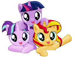 Size: 1157x904 | Tagged: safe, artist:majkashinoda626, starlight glimmer, sunset shimmer, twilight sparkle, pony, unicorn, counterparts, cute, female, filly, filly starlight glimmer, filly sunset shimmer, filly twilight sparkle, glimmerbetes, hnnng, looking at you, magical trio, shimmerbetes, simple background, smiling, sunsetmajka626 is trying to murder us, transparent background, trio, twiabetes, twilight's counterparts, weapons-grade cute, younger