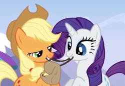 Size: 397x274 | Tagged: safe, screencap, applejack, rarity, earth pony, pony, unicorn, wonderbolts academy, lidded eyes