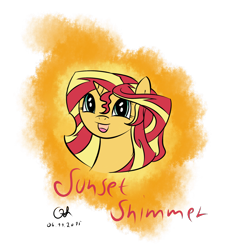 Size: 1896x2037 | Tagged: safe, artist:owlisun, sunset shimmer, pony, cute, digital art, drawing, simple background, smiling, solo