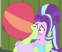 Size: 969x825 | Tagged: safe, artist:ktd1993, starlight glimmer, tree hugger, equestria girls, afro, blushing, crack shipping, equestria girls-ified, female, kissing, lesbian, shipping, starhugger