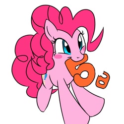 Size: 500x500 | Tagged: safe, artist:30clock, pinkie pie, earth pony, pony, 5, japanese, mouth hold, pixiv, solo