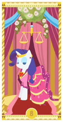 Size: 400x775 | Tagged: safe, artist:janeesper, rarity, pony, unicorn, clothes, dress, gala dress, justice, scale, solo, tarot card