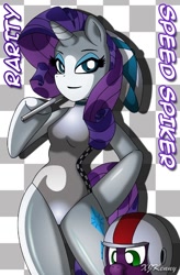 Size: 550x836 | Tagged: safe, artist:xjkenny, rarity, spike, anthro, unguligrade anthro, arm hooves, leotard, paddock girl, race queen, speed racer, umbrella