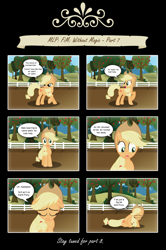 Size: 2052x3094 | Tagged: safe, artist:perfectblue97, applejack, earth pony, pony, comic:without magic, apple, apple tree, comic, crying, floppy ears, food, sad, sweet apple acres, tree