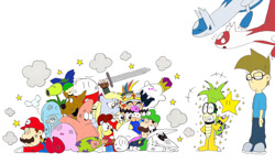 Size: 1162x688 | Tagged: safe, artist:chocend, derpy hooves, oc, bird, ghost, human, pigeon, undead, barely pony related, boo (super mario), bulborb, crossover, electrode, glasses, iggy koopa, king boo, kirby, kirby (character), koopalings, latias, latios, lemmy koopa, ludwig von koopa, luigi, mad magazine, mario, navi, nintendo, odie, owned, patrick star, plants vs zombies, pokémon, roy koopa, scooby doo, spy vs. spy, stars, super mario bros., super star, sword, the legend of zelda, the legend of zelda: ocarina of time, wario, warioware, wat, white spy, wobbuffet