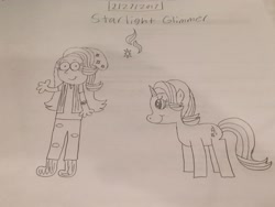 Size: 3264x2448 | Tagged: safe, artist:smurfettyblue, starlight glimmer, pony, unicorn, equestria girls, cutie mark, human ponidox, self ponidox, traditional art, wip