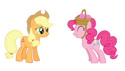 Size: 835x478 | Tagged: safe, artist:queencold, applejack, pinkie pie, earth pony, pony, invitation, simple background, transparent background