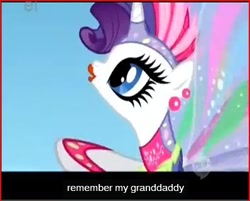 Size: 398x320 | Tagged: safe, screencap, rarity, pony, unicorn, sonic rainboom (episode), ei, hub logo, solo, youtube caption