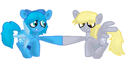 Size: 727x344 | Tagged: safe, artist:lollycolour, derpy hooves, pegasus, pony, cirno, crossover, female, hoofbump, mare, ponified, touhou