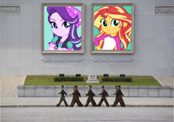 Size: 1222x856 | Tagged: safe, starlight glimmer, sunset shimmer, equestria girls, counterparts, korea, north korea, stalin glimmer, this will end in civil war, twilight's counterparts