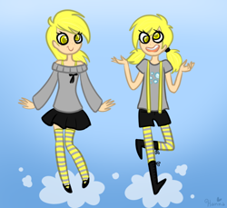 Size: 600x550 | Tagged: safe, artist:muppidupp, derpy hooves, humanized, skinny, solo, suspenders