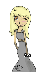 Size: 676x960 | Tagged: safe, artist:puppys278, derpy hooves, blushing, clothes, dress, humanized, skinny, solo