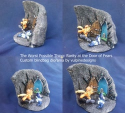 Size: 900x814 | Tagged: safe, artist:vulpinedesigns, applejack, rarity, unicorn, custom, diorama, exploitable meme, irl, photo, sculpture, the scary door