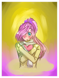 Size: 1024x1344 | Tagged: safe, artist:applestems, fluttershy, clothes, female, humanized, pink hair, solo, valentine's day