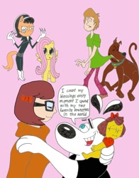 Size: 1670x2134 | Tagged: safe, artist:cartuneslover16, fluttershy, oc, pegasus, pony, crossover, dudley puppy, kitty katswell, non-mlp oc, scooby doo, shaggy rogers, the simpsons, tuff puppy, velma dinkley, why cartuneslover why?