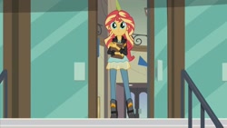 Size: 1680x945 | Tagged: safe, screencap, sunset shimmer, equestria girls, friendship games, book, looking at you, solo