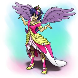 Size: 1200x1200 | Tagged: safe, artist:glancojusticar, derpibooru import, twilight sparkle, twilight sparkle (alicorn), alicorn, human, elf ears, humanized, shrug, solo, unicorns as elves, winged humanization