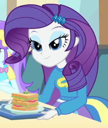 Size: 578x682 | Tagged: safe, screencap, aqua blossom, rarity, equestria girls, equestria girls (movie), background human, bedroom eyes, cropped, sandwich, wondercolts