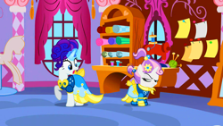 Size: 500x281 | Tagged: safe, screencap, rarity, sweetie belle, pony, unicorn, sisterhooves social, alternate hairstyle