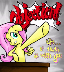 Size: 5400x6120 | Tagged: safe, artist:the-chaos-controller, fluttershy, pegasus, pony, absurd resolution, ace attorney, objection, turnabout storm