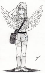 Size: 704x1135 | Tagged: safe, artist:legaffeur, derpy hooves, bag, humanized, mailbag, mailmare, mailpony, traditional art, winged humanization