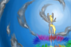 Size: 1024x686 | Tagged: safe, artist:thecheeseburger, derpy hooves, pegasus, pony, female, flying, mare, solo, sonic rainboom