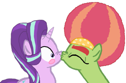 Size: 1103x724 | Tagged: safe, artist:ktd1993, starlight glimmer, tree hugger, pony, afro, blushing, crack shipping, female, kissing, lesbian, shipping, simple background, starhugger, transparent background