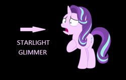 Size: 788x500 | Tagged: safe, artist:illumnious, starlight glimmer, pony, unicorn, black background, captain obvious, caption arrow, simple background, solo, truth