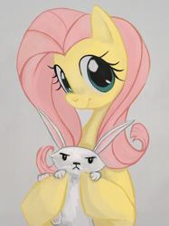 Size: 746x1000 | Tagged: safe, artist:maaronn, angel bunny, fluttershy, pegasus, pony, animal, bust, pet, portrait