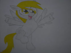 Size: 1032x774 | Tagged: safe, artist:uniqueskd, derpy hooves, pegasus, pony, female, happy, mare, solo, traditional art