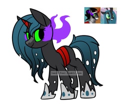 Size: 695x588 | Tagged: safe, king sombra, queen chrysalis, oc, changeling, changeling queen, changepony, hybrid, pony, chrysombra, eye smoke, female, interspecies offspring, male, offspring, parent:king sombra, parent:queen chrysalis, parents:chrysombra, shipping, simple background, solo, sombra eyes, straight, white background