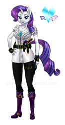 Size: 525x1000 | Tagged: safe, artist:pia-sama, rarity, anthro, plantigrade anthro, comic:rogue diamond, badass, beautiful, gun, pistol, pixiv, revolver, solo