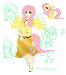 Size: 700x800 | Tagged: safe, artist:y.i, fluttershy, clothes, humanized, pixiv, skirt, solo, tailed humanization, winged humanization