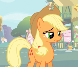 Size: 831x715 | Tagged: safe, screencap, applejack, earth pony, pony, wonderbolts academy, cropped, solo, unhapplejack