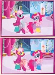 Size: 879x1200 | Tagged: safe, cheerilee, pinkie pie, earth pony, pony, mask, official, see-through, spot the difference