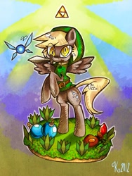 Size: 1079x1437 | Tagged: safe, artist:kaliptro, derpy hooves, pegasus, pony, bomb, bombs, crossover, female, mare, navi, parody, rupee, solo, the legend of zelda