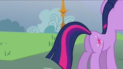 Size: 1136x640 | Tagged: safe, derpibooru import, screencap, twilight sparkle, unicorn twilight, pony, unicorn, magic duel, butt, female, mare, plot, solo, twibutt