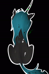 Size: 1672x2504 | Tagged: safe, artist:groomlake, queen chrysalis, changeling, changeling queen, black background, colored, cute, cutealis, female, mare, simple background, sitting, solo, spots