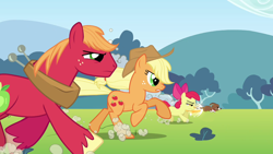 Size: 1280x720 | Tagged: safe, artist:capnpea, edit, edited screencap, screencap, apple bloom, applejack, big macintosh, winona, earth pony, pony, fimbriae, male, running, stallion