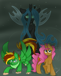 Size: 4000x5000 | Tagged: safe, artist:redpalette, queen chrysalis, oc, changeling, changeling queen, pegasus, pony, unicorn, fanfic art