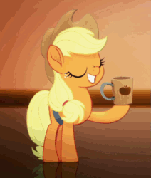 Size: 809x954 | Tagged: safe, derpibooru import, screencap, applejack, rainbow dash, earth pony, pegasus, pony, my little pony: the movie, animated, applejack's hat, cider, cider mug, cowboy hat, cropped, cute, cutie mark, duo, eyes closed, female, gif, grin, hat, hooves, jackabetes, lyrics, mare, mug, rainbow (song), silly, silly pony, smiling, stealing, tankard, that pony sure does love cider, wings, yoink
