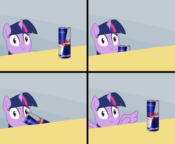 Size: 1010x830 | Tagged: safe, artist:furseiseki, artist:leetmiksu, derpibooru import, edit, twilight sparkle, twilight sparkle (alicorn), alicorn, pony, comic, energy drink, exploitable meme, funny, meme, red bull, red bull gives you wings, spilled milk