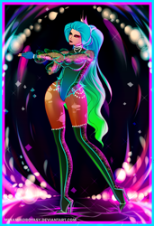 Size: 2721x3974 | Tagged: safe, artist:minamikoboyasy, queen chrysalis, human, clothes, female, high heels, humanized, jewelry, leotard, necklace, pearl necklace, shoes, solo