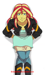 Size: 686x1133 | Tagged: safe, artist:erisabetta, sunset shimmer, equestria girls, clothes, hands behind back, leather jacket, looking at you, signature, solo