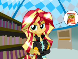 Size: 1600x1200 | Tagged: safe, artist:lovehtf421, sunset shimmer, equestria girls, chips, food, korean, solo