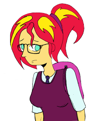 Size: 2949x3784 | Tagged: safe, artist:missmayaleanne, sunset shimmer, equestria girls, friendship games, alternate costumes, alternate hairstyle, alternate universe, clothes, crystal prep academy uniform, glasses, school uniform, shy, simple background, solo, transparent background