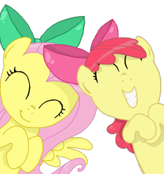 Size: 1046x1110 | Tagged: safe, artist:starlettskies, apple bloom, fluttershy, pegasus, pony, bow, female, mare