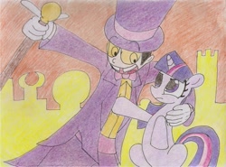 Size: 2183x1617 | Tagged: safe, artist:datte-before-dawn, derpibooru import, twilight sparkle, crossover, superjail, the warden, traditional art, warden